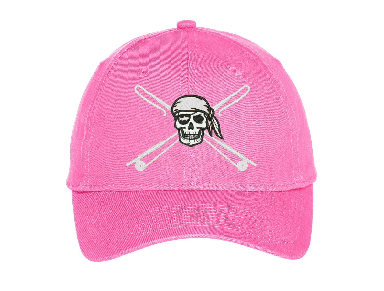 Kids fishing hat in pink with Reel Fishy Apparel Skull & Fishing Rods logo

