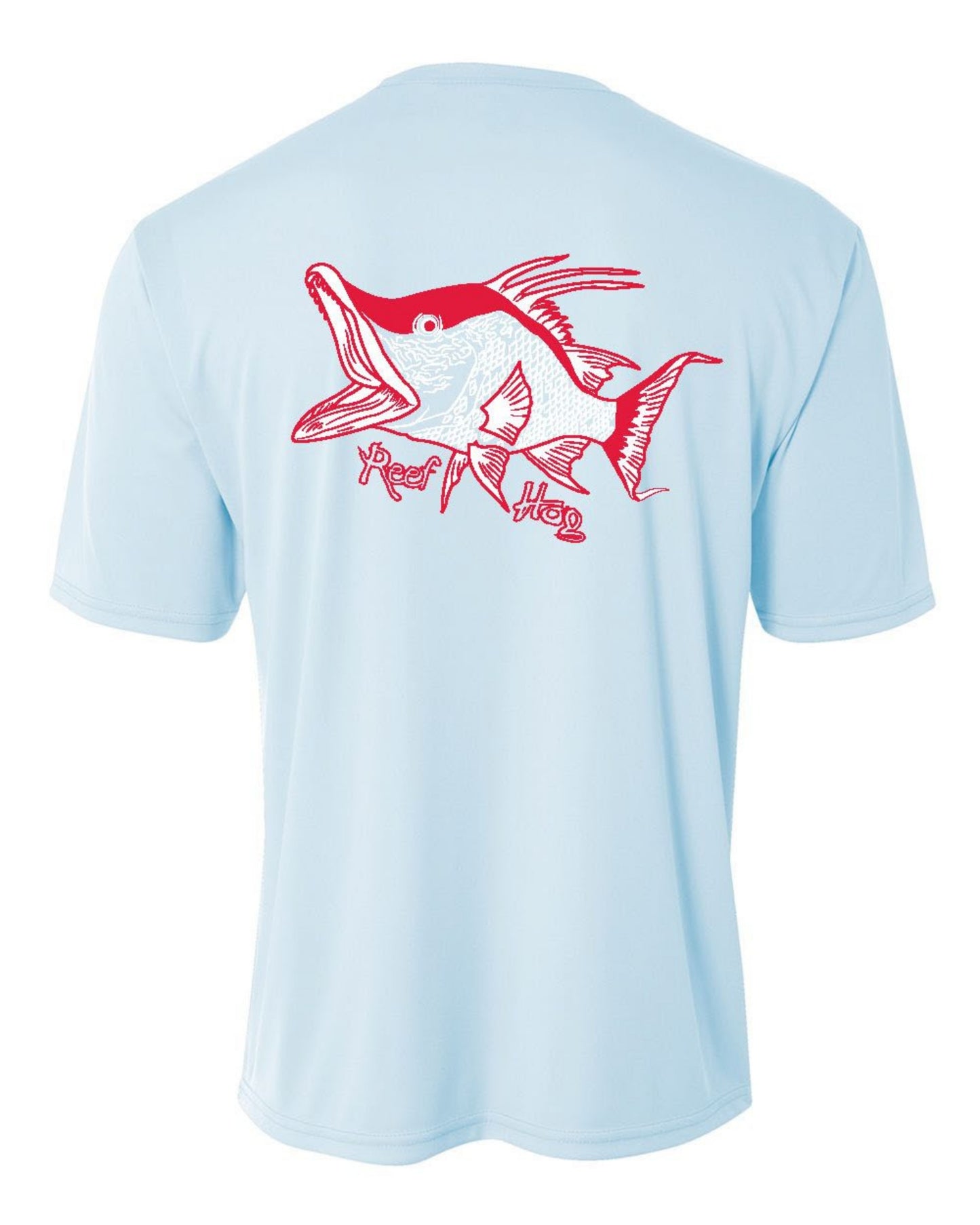 Light Blue Youth New Hogfish "Reef Hog" Short Sleeve Performance Dry-Fit Shirts with Sun Protection by Reel Fishy Apparel