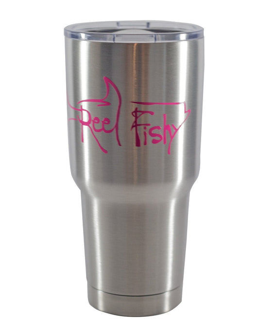 22oz Stainless Steel Tumbler -Pink Reel Fishy Tarpon Logo