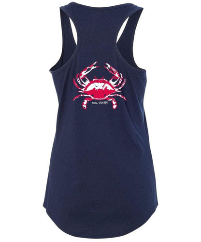 Ladies Blue Crab "Reel Crabby" Racerback Tank - Navy