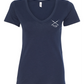 Ladies Lionfish Cotton V-neck t-shirt in Navy (front Reel Fishy Spear Rods logo)