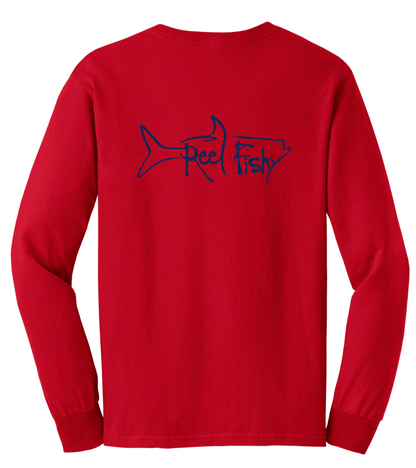 Tarpon Reel Fishy Cotton Red Long Sleeve Shirt