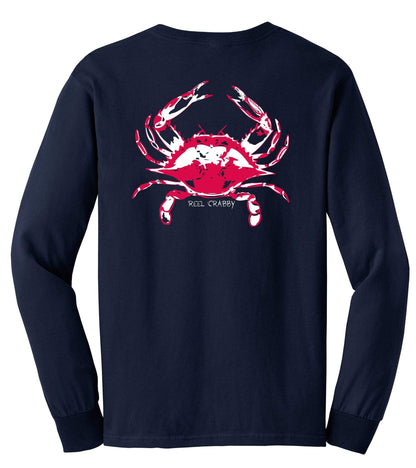 Blue Crab "Reel Crabby" Cotton Navy Long Sleeve Shirt