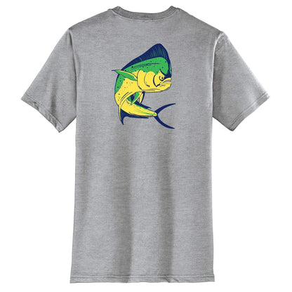 Mahi Fishing Crew Neck Cotton Short Sleeve T-shirt in Light Gray