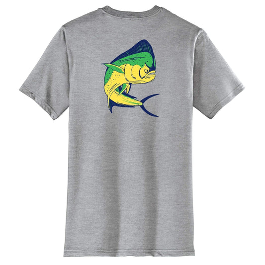 Mahi Fishing Crew Neck Cotton Short Sleeve T-shirt in Light Gray