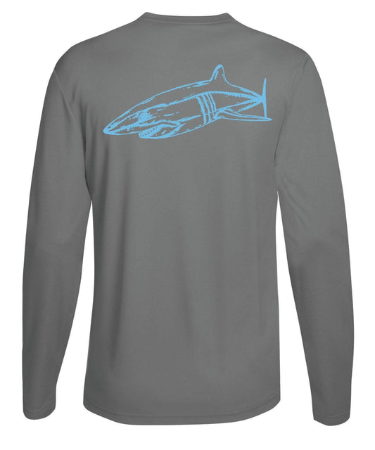 Gray long sleeve Mako shark performance dry-fit shirt