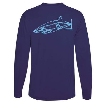 Navy long sleeve Mako shark performance dry-fit shirt