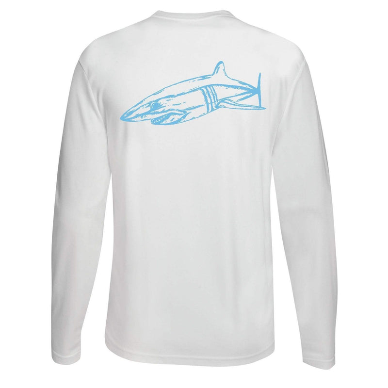 White long sleeve Mako shark performance dry-fit shirt
