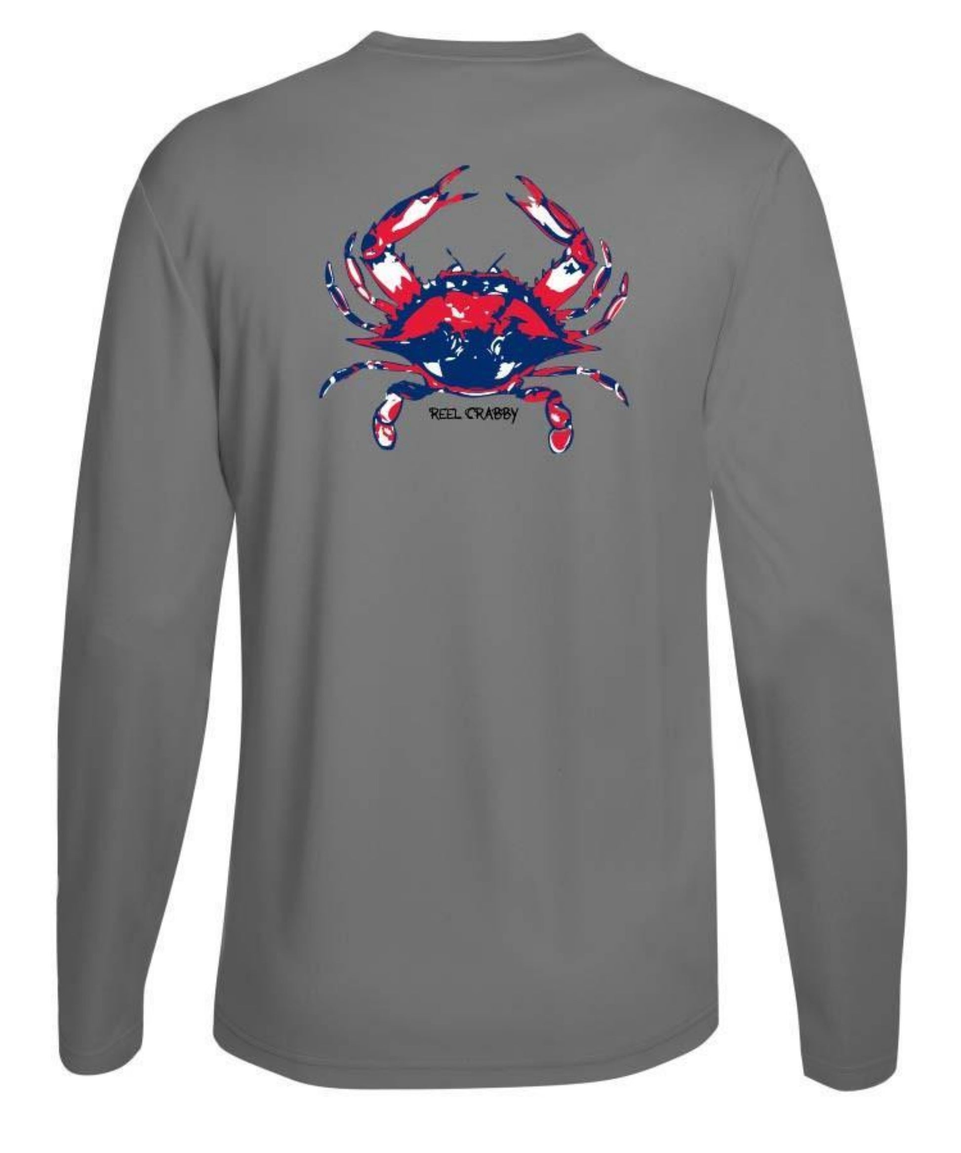Blue Crab Reel Crabby Performance Dry-Fit Fishing 50+uv Shirt - Reel Fishy Apparel L / Gray L/S - unisex
