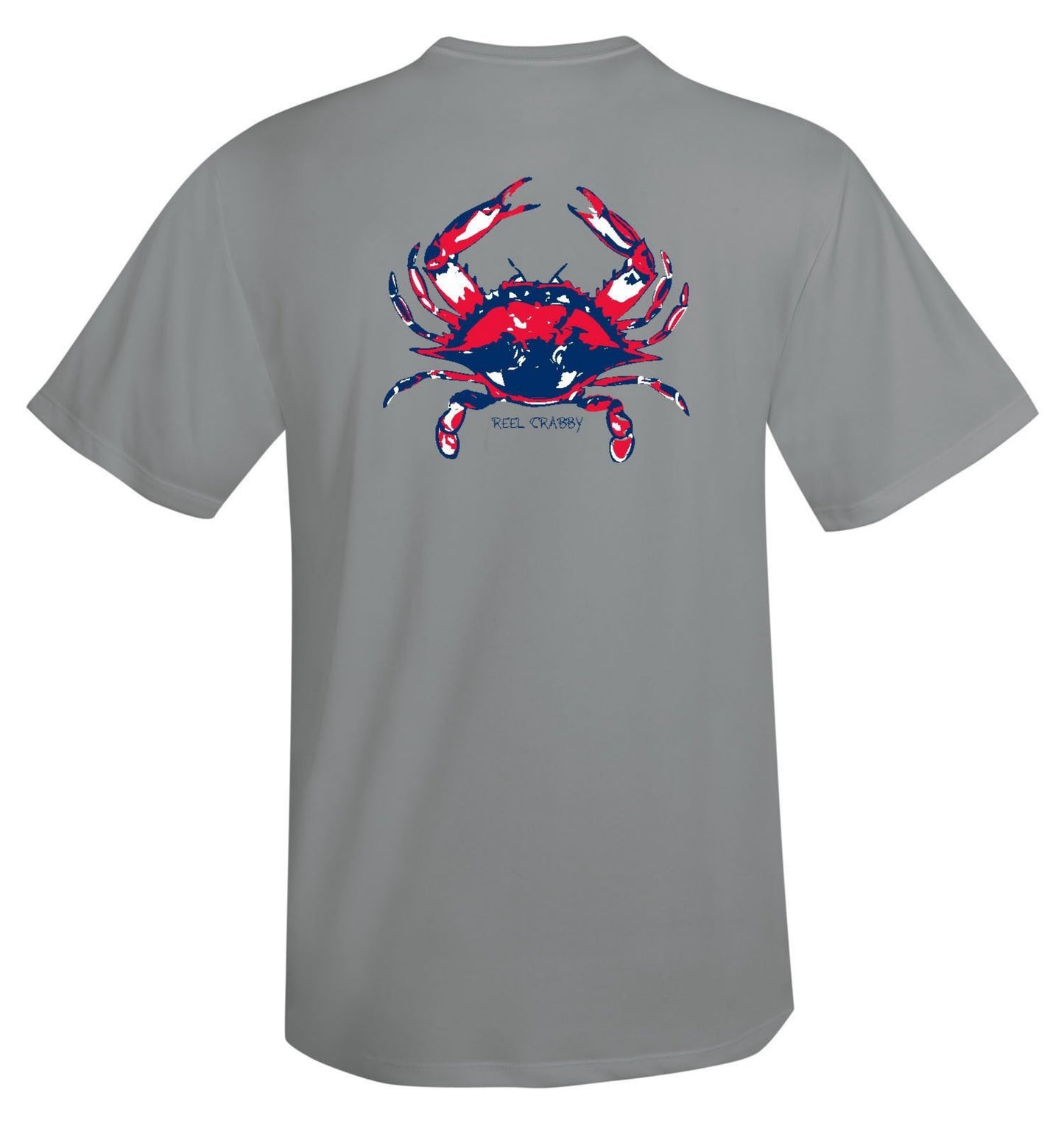 American Blue Crab -Reel Crabby Performance Dry-fit Short Sleeve Shirt with 50+ UV Sun Protection in Charcoal Grey