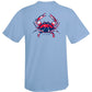 American Blue Crab -Reel Crabby Performance Dry-fit Short Sleeve Shirt with 50+ UV Sun Protection in Light Blue