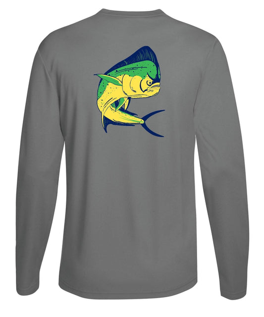 Mahi Fishing Performance Dry-Fit Long Sleeve Gray Shirt