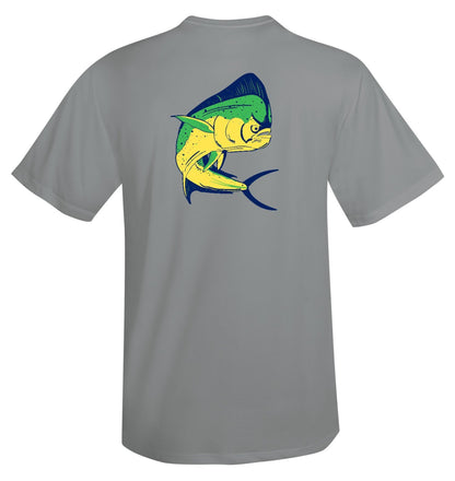 Mahi Fishing Performance Dry-Fit Short Sleeve Gray Shirt