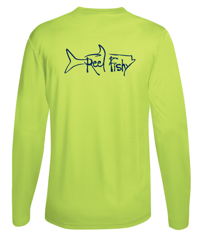 Performance Dry-Fit Tarpon Fishing long sleeve shirts with Sun Protection by Reel Fishy in Neon Green