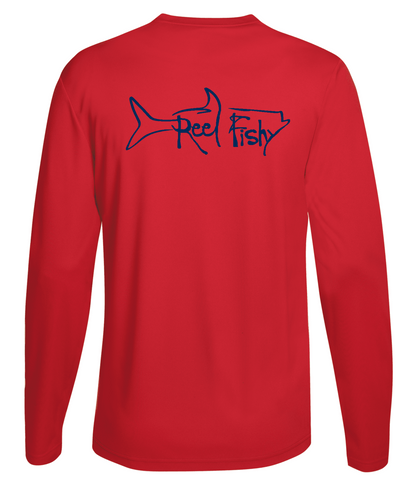 Performance Dry-Fit Tarpon Fishing long sleeve shirts with Sun Protection by Reel Fishy in Red