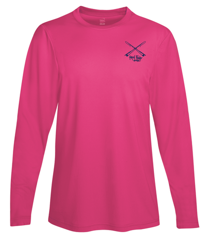 Performance Dry-Fit Tarpon Fishing long sleeve shirts with Sun Protection by Reel Fishy in Pink (front)