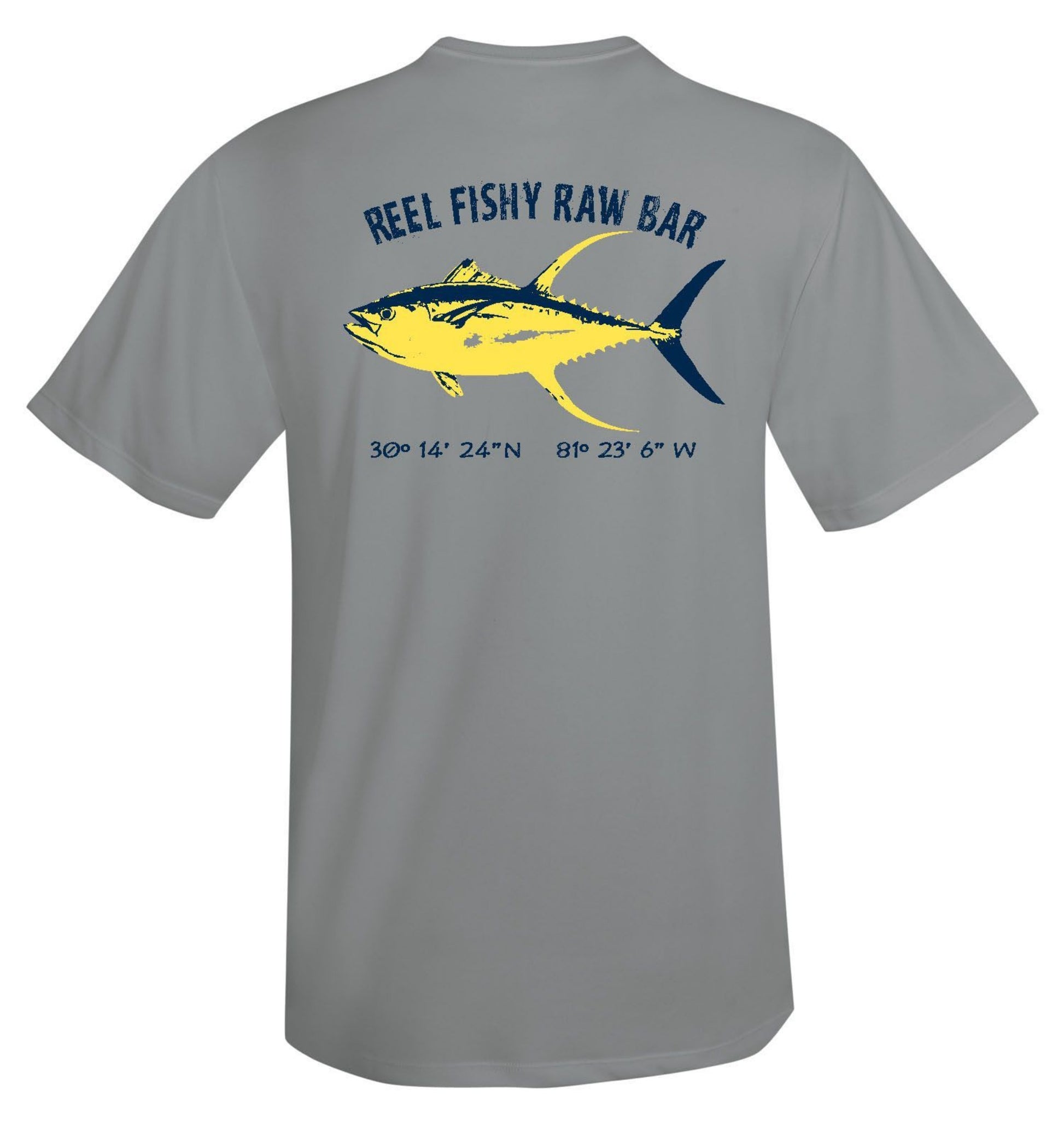 Tuna Fishing Performance Dry-Fit Sun Shirt 50+Upf - Reel Fishy Raw Bar S / Gray S/S - unisex