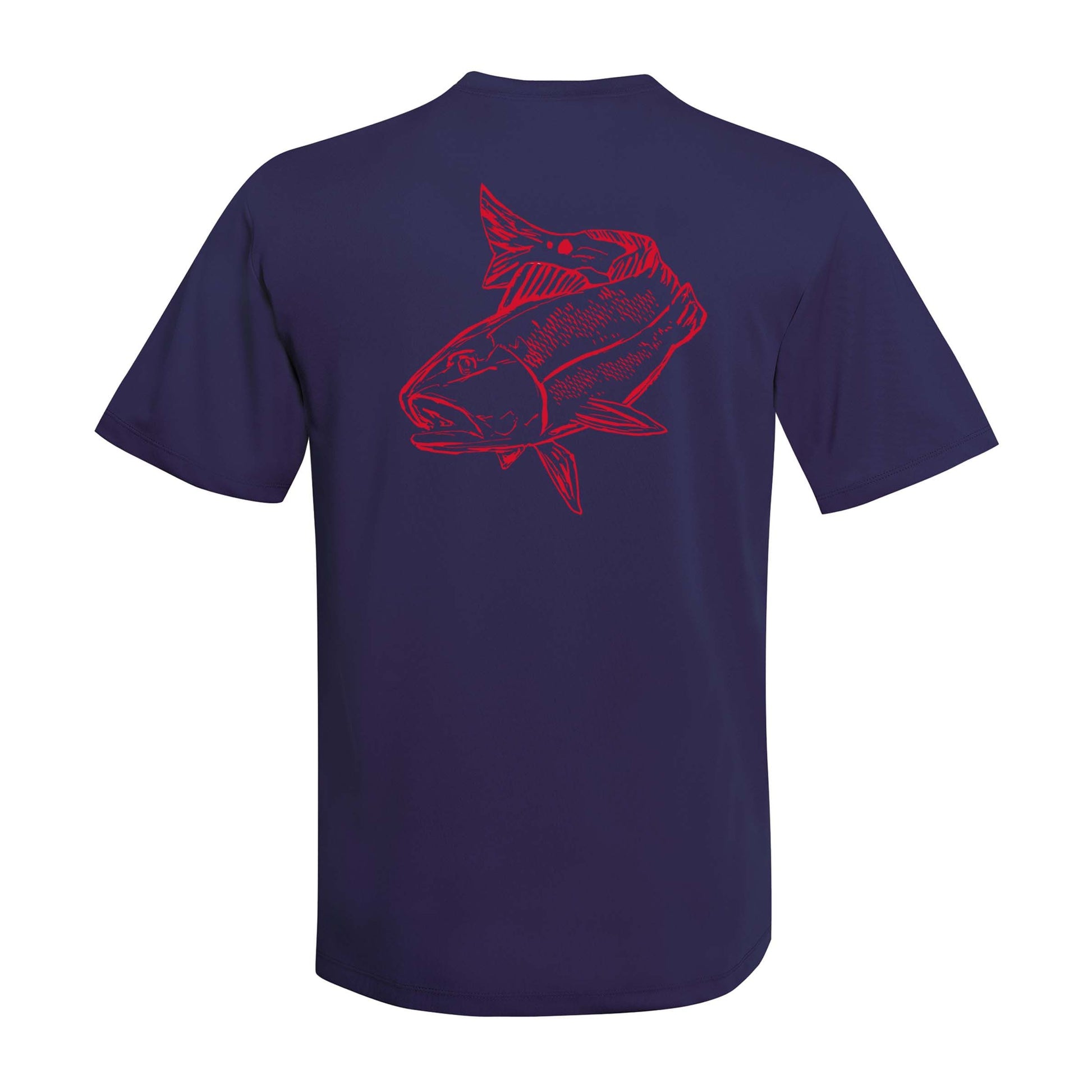 Navy short sleeve Redfish performance fishing shirt with 50+ UPF sun protection by Reel Fishy