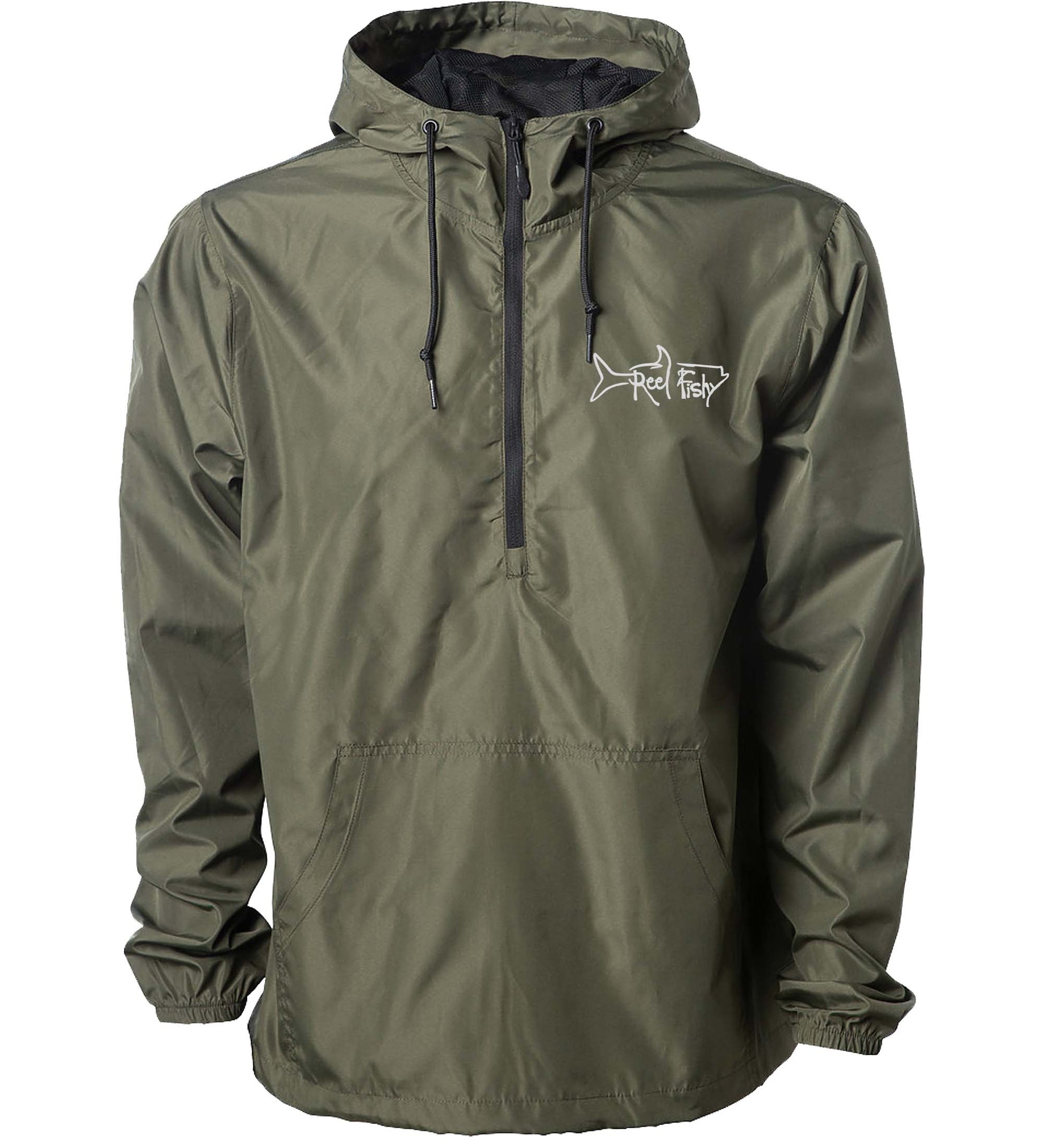 Reel Fishy 1/2-Zip Pullover Windbreaker Jacket in Army color with Tarpon embroidery