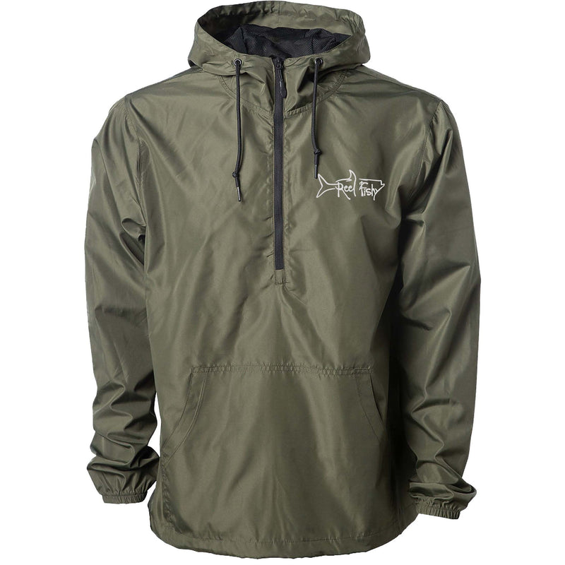 Reel Fishy 1/2-Zip Pullover Windbreaker Jacket in Army color with Tarpon embroidery