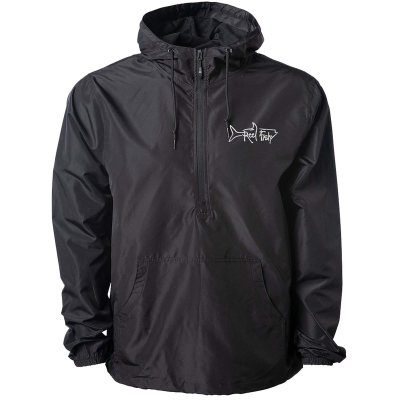 Reel Fishy 1/2-Zip Pullover Windbreaker Jacket in Black with Tarpon embroidery