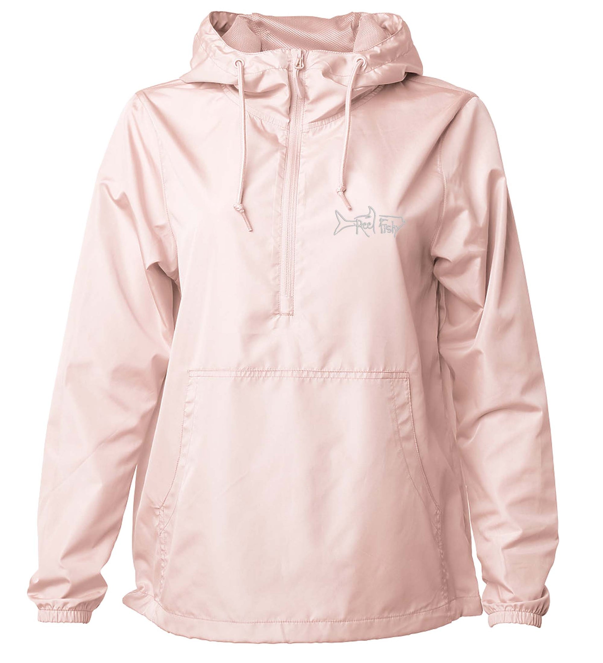 Reel Fishy 1/2-Zip Pullover Windbreaker Jacket in Light Pink with Tarpon embroidery