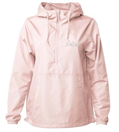 Reel Fishy 1/2-Zip Pullover Windbreaker Jacket in Light Pink with Tarpon embroidery