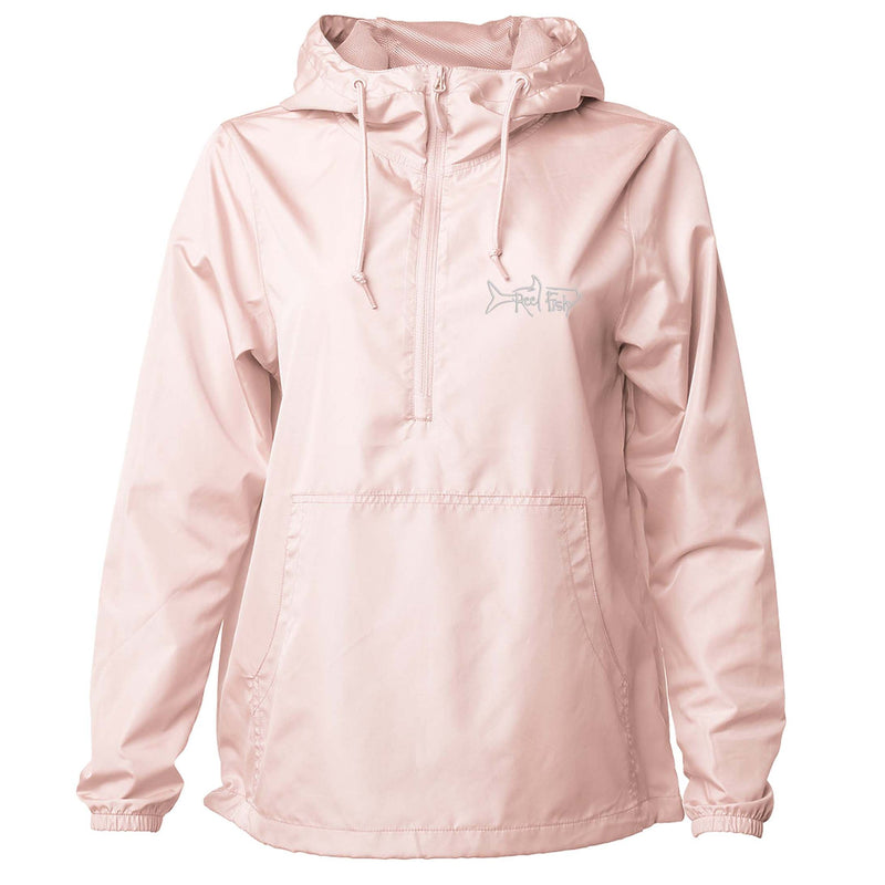 Reel Fishy 1/2-Zip Pullover Windbreaker Jacket in Light Pink with Tarpon embroidery