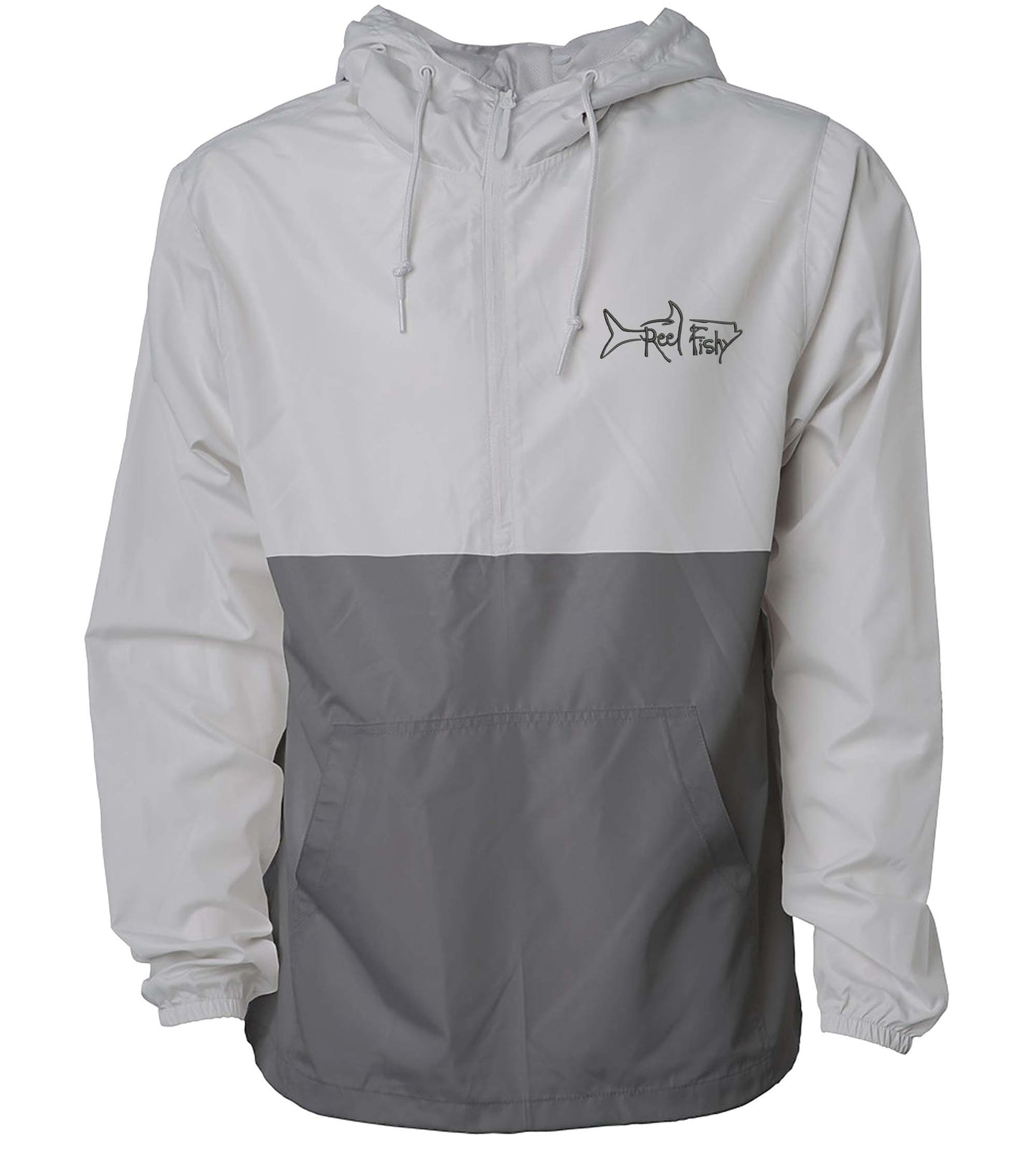 Reel Fishy 1/2-Zip Pullover Windbreaker Jacket in Smoke and Gray with Tarpon embroidery