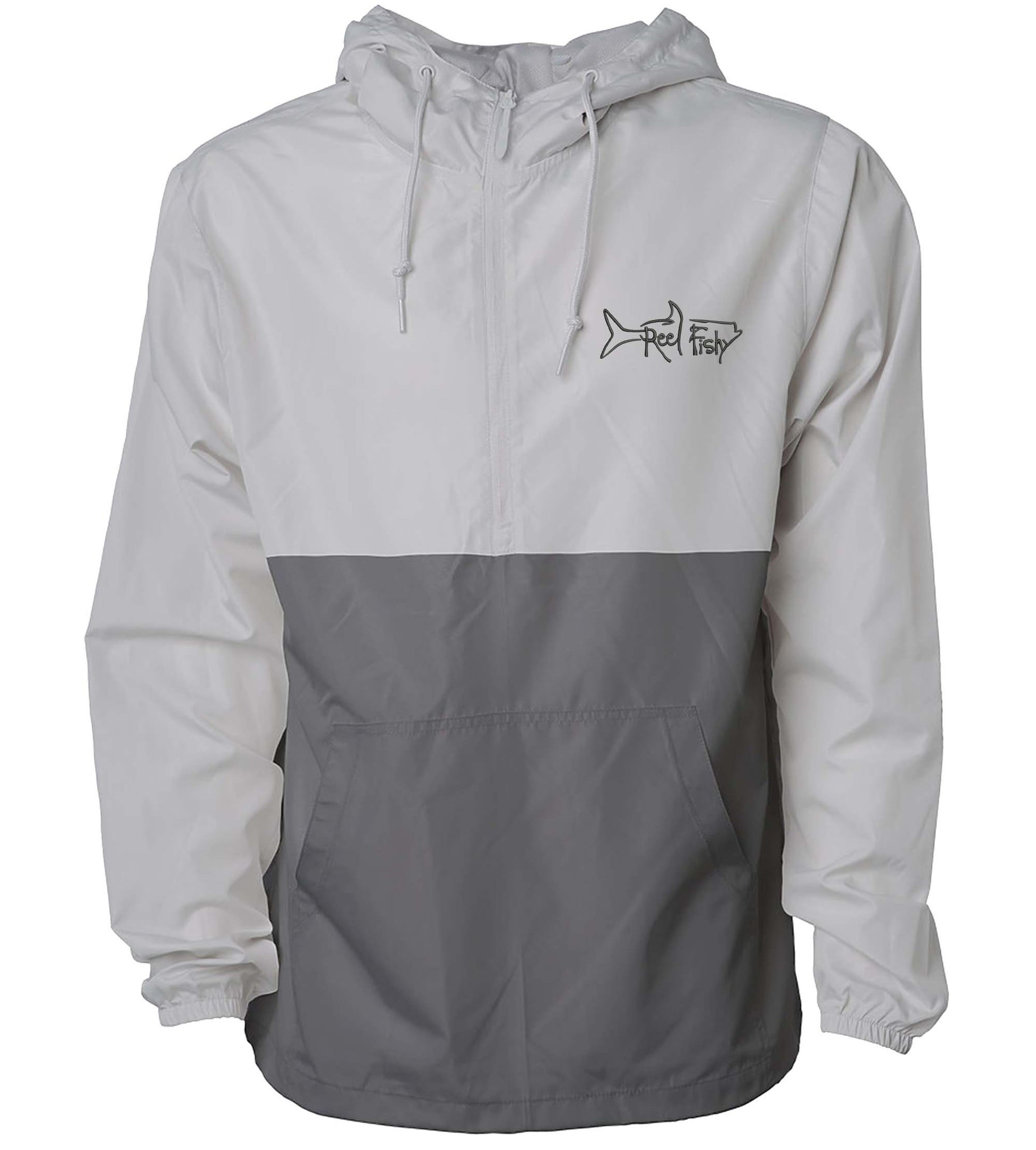 Reel Fishy 1/2-Zip Pullover Windbreaker Jacket in Smoke and Gray with Tarpon embroidery
