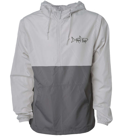 Reel Fishy 1/2-Zip Pullover Windbreaker Jacket in Smoke and Gray with Tarpon embroidery