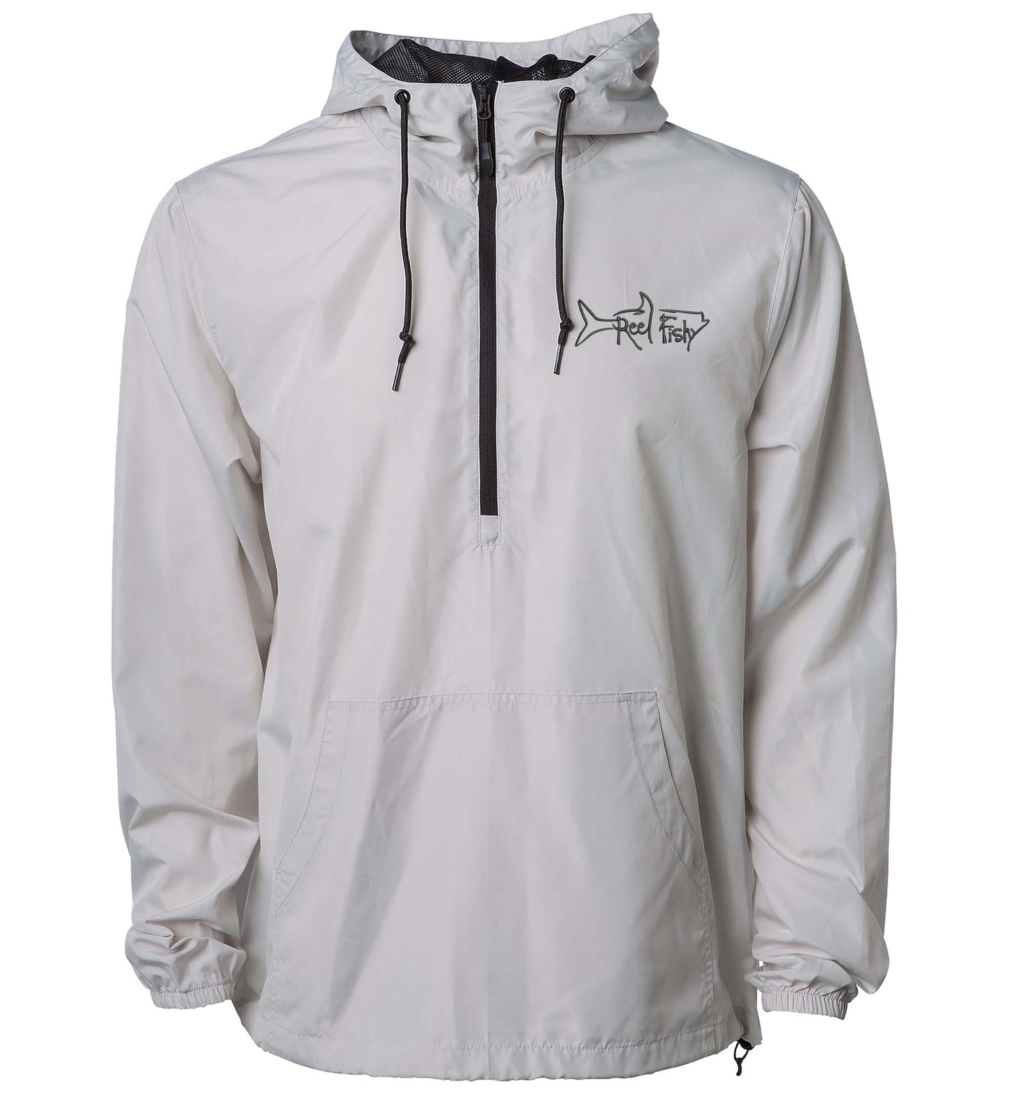 Reel Fishy 1/2-Zip Pullover Windbreaker Jacket in Smoke color with Tarpon embroidery