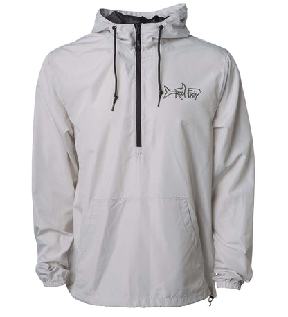 Reel Fishy 1/2-Zip Pullover Windbreaker Jacket in Smoke color with Tarpon embroidery