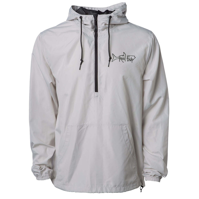 Reel Fishy 1/2-Zip Pullover Windbreaker Jacket in Smoke color with Tarpon embroidery