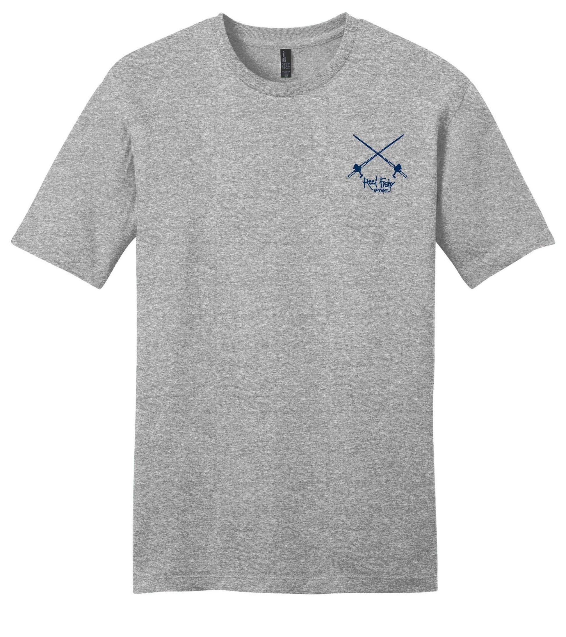 Mahi Fishing Crew Neck Cotton T-shirt in Light Gray (Front Reel Fishy Salt Rods logo)