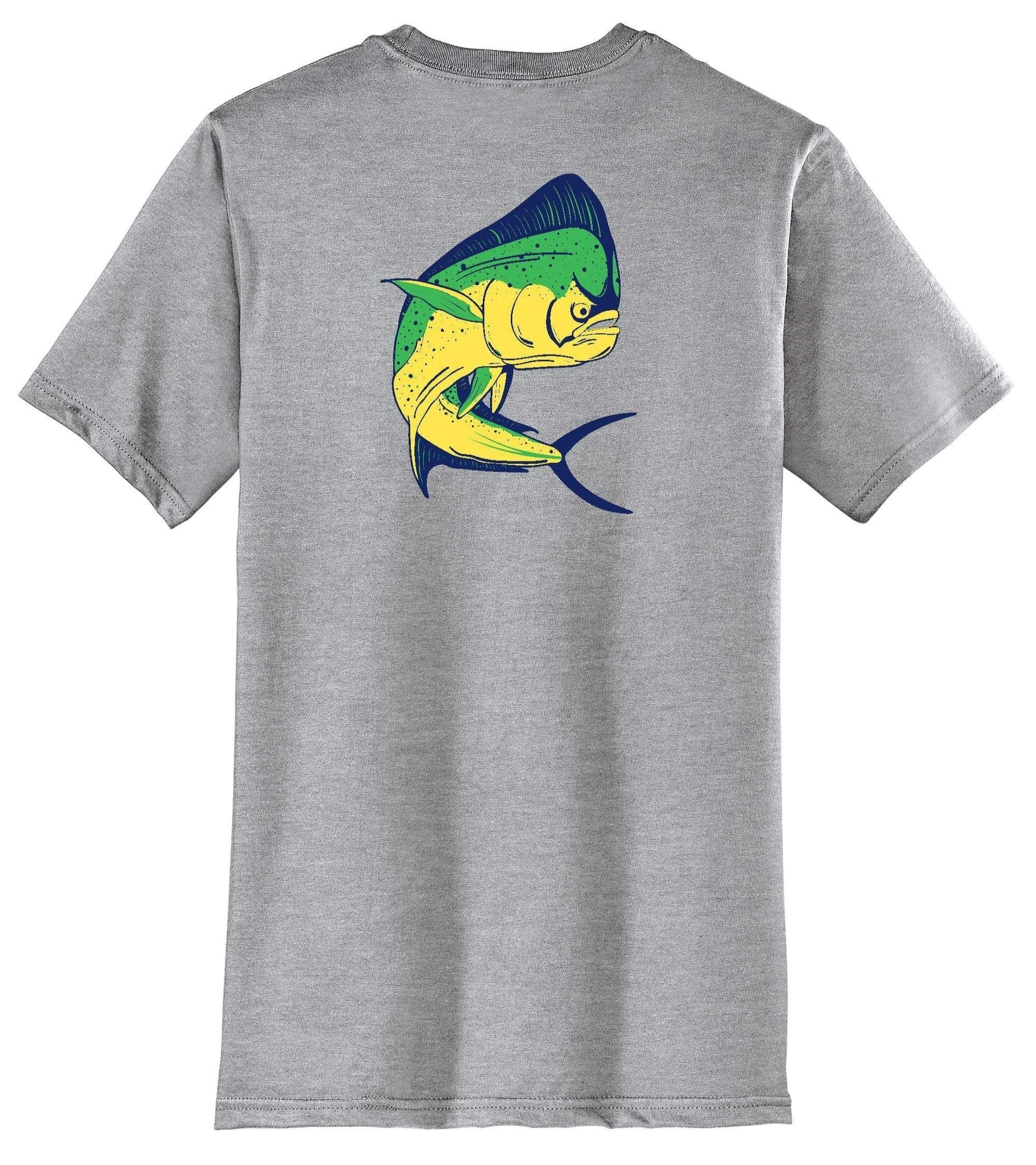 Mahi Fishing Crew Neck Cotton T-shirt in Light Gray