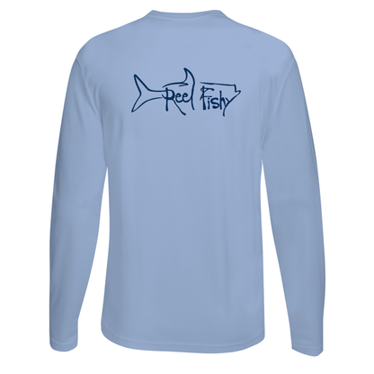 Unisex Light Blue Tarpon Performance Fishing Long Sleeve Shirt with 50+ UPF by Reel Fishy Apparel