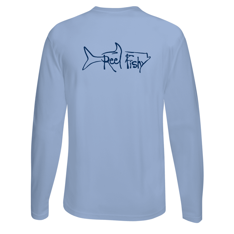 Unisex Light Blue Tarpon Performance Fishing Long Sleeve Shirt with 50+ UPF by Reel Fishy Apparel