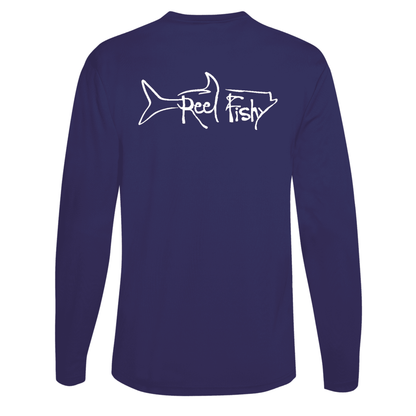 Unisex Navy Tarpon Performance Fishing Long Sleeve Shirt with 50+ UPF by Reel Fishy Apparel