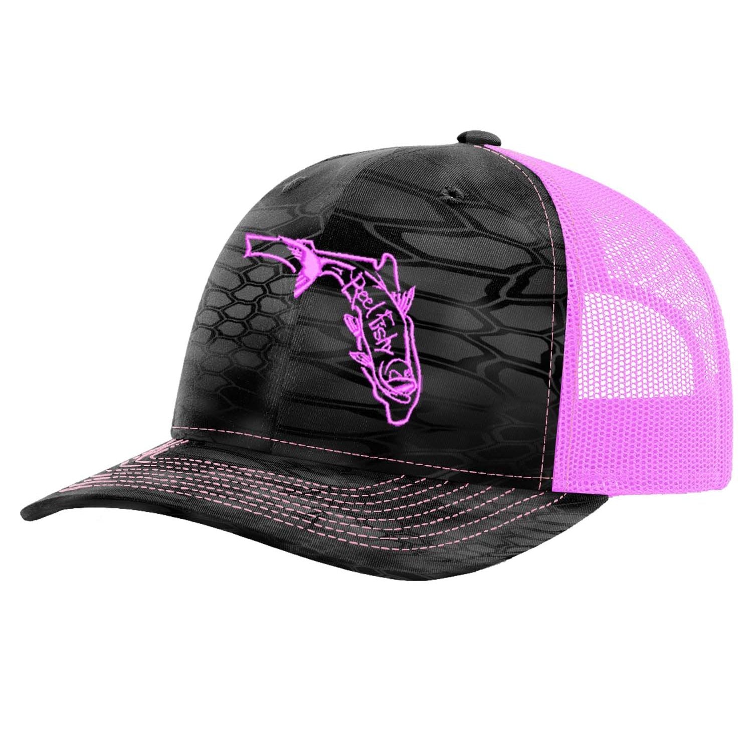 Reel Fishy Tarpon State of Florida design trucker hat in Kryptek Neon Pink