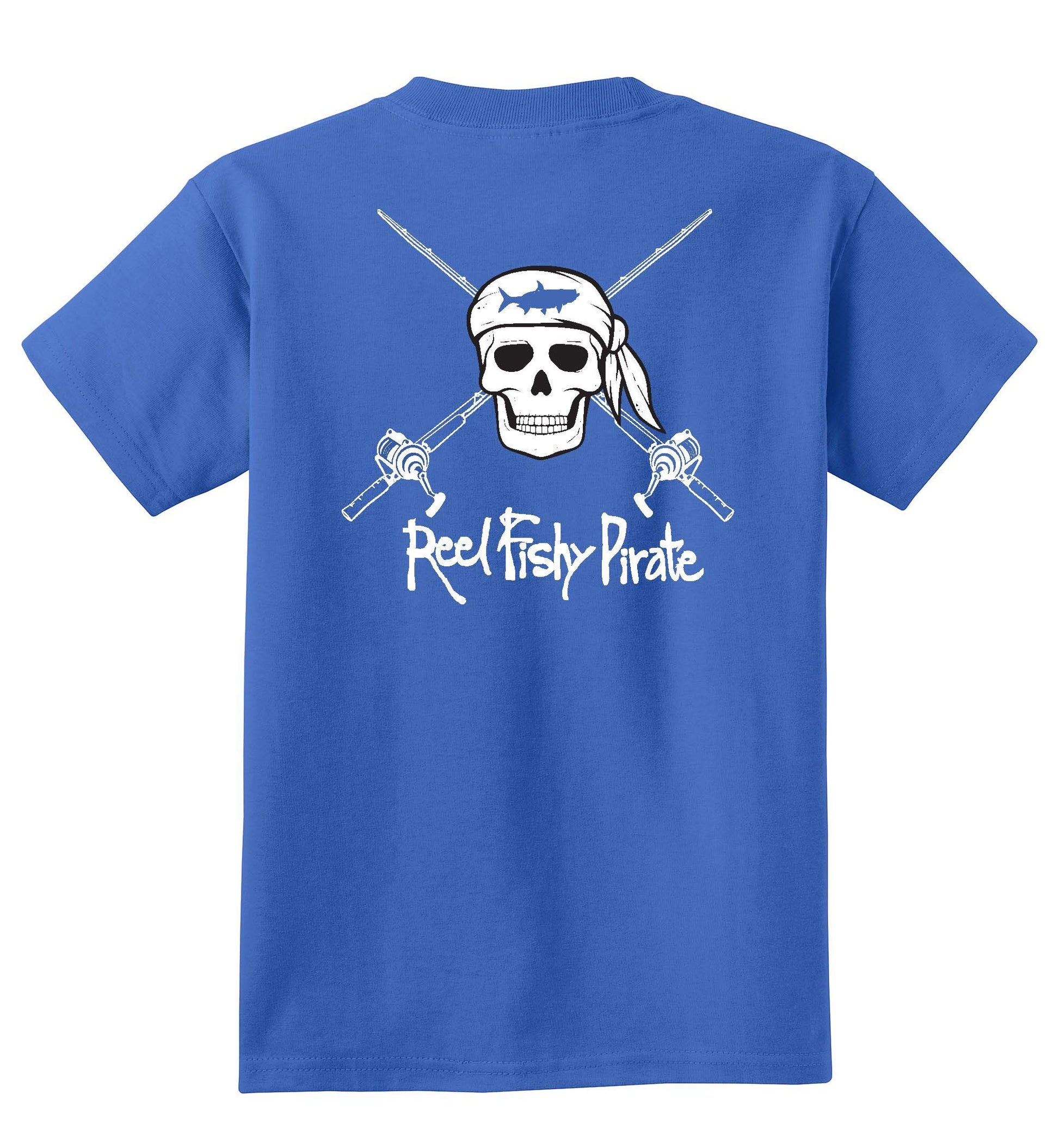 Youth Fishing Cotton T-shirts with Reel Fishy Pirate Skull & Salt Fishing Rods Logo M / Royal
