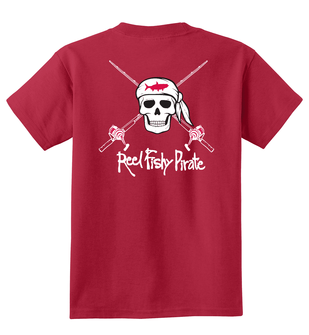 Youth Fishing Cotton T-shirts with Reel Fishy Pirate Skull & Salt Fishing Rods Logo 12M / Navy