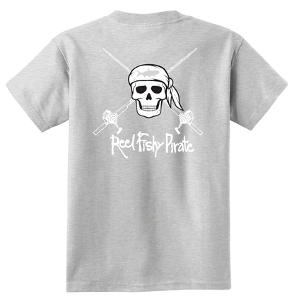 Youth Reel Fishy Pirate Skull & Rods t-shirt - Lt. Gray