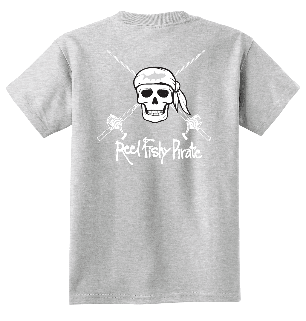 Youth Reel Fishy Pirate Skull & Rods t-shirt - Lt. Gray