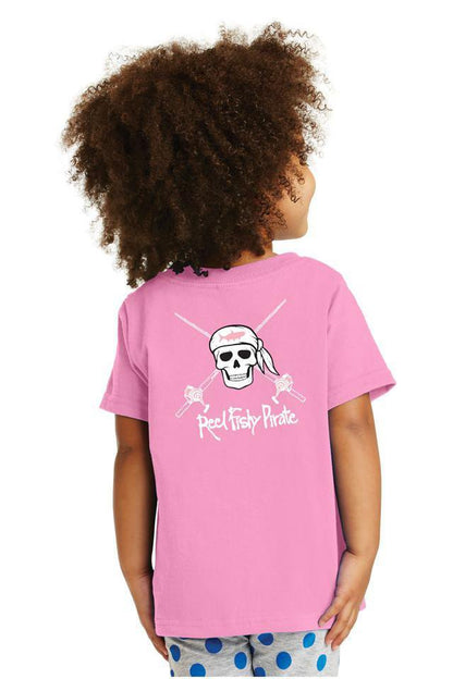 Youth Fishing Cotton T-Shirts with Reel Fishy Pirate Skull & Salt Fishing Rods Logo