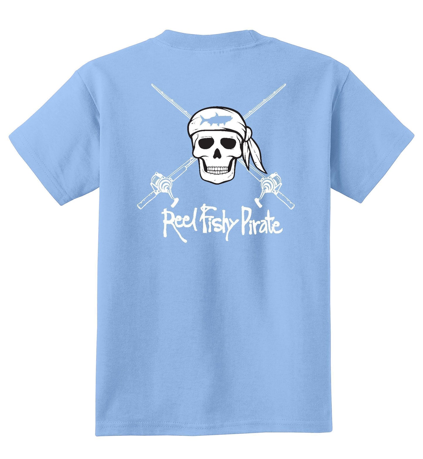 Youth Reel Fishy Pirate Skull & Rods t-shirt - Light Blue